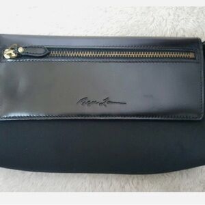 Vintage Polo Ralph Lauren Embossed Signature Black Calfskin Micrifiber Clutch